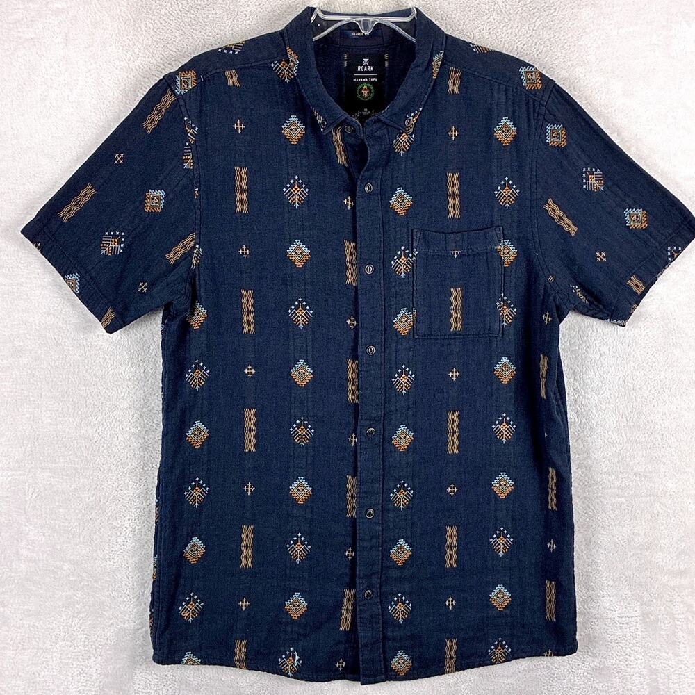 Roark Shirt Mens M Navy Tribal Print Manawa Tapu Preppy Outdoors Surf Huckberry